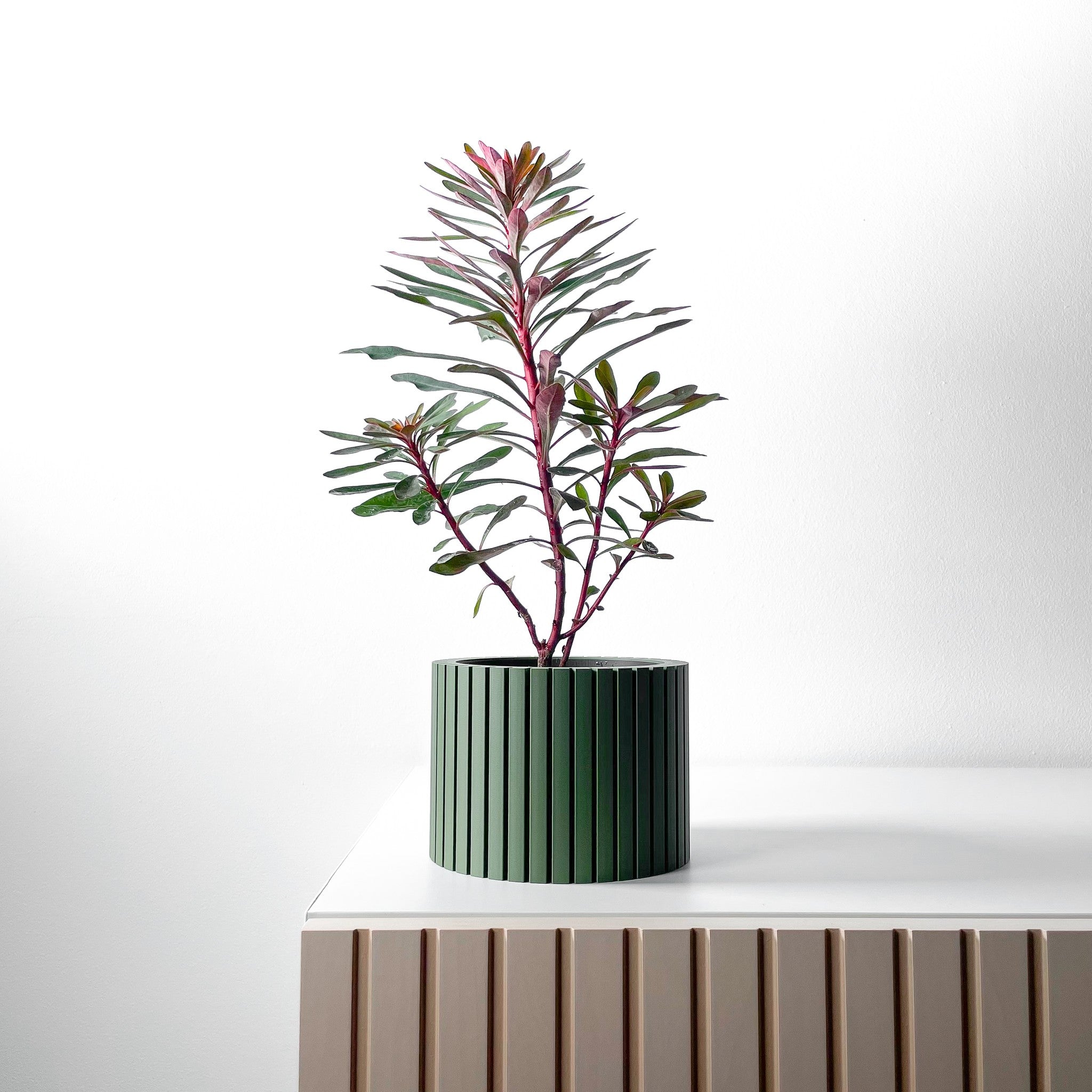Rib Cylinder Planter - 3D printed planter by Valence Objects