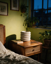 Accordion Stack Planter – at night on a bedside table