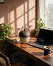 Acorn Stash Jar – on a work desk in morning sun