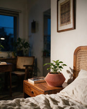 Angular Bud Planter – at night on a bedside table