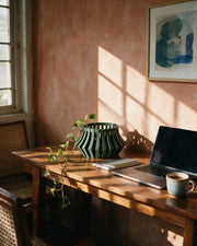 Angular Fin Orchid Planter – on a work desk in morning sun