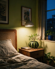 Arrow Facet Planter – at night on a bedside table