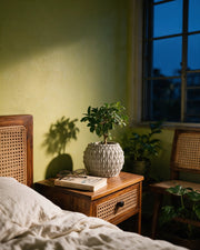 Basket Weave Planter – at night on a bedside table