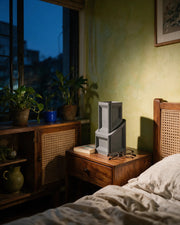 Block Form Vase – at night on a bedside table