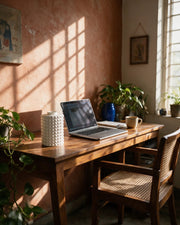 Bubble Dot Vase – on a work desk in morning sun