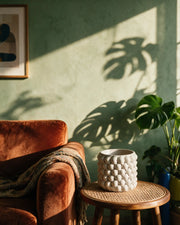 Bubble Knob Planter – on a side table at golden hour