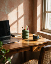 Bubble Pen Cup – on a work desk in morning sun