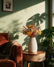 Bubble Texture Vase – on a side table at golden hour