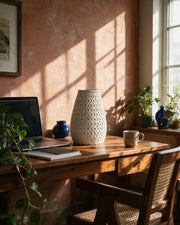 Bubble Texture Vase – on a work desk in morning sun