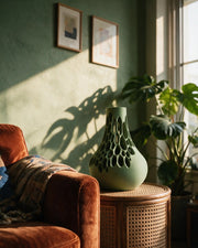 Cell Bulb Vase – on a side table at golden hour