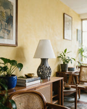 Cell Lattice Table Lamp – styled on a console