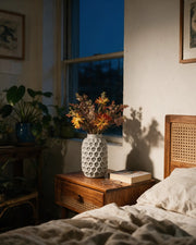 Cell Lattice Vase – at night on a bedside table