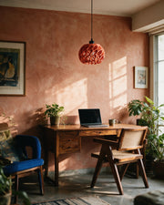 Cell Orb Pendant Light – on a work desk in morning sun