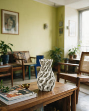 Chain Relief Vase – styled on a console