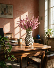 Chain Relief Vase – on a work desk in morning sun