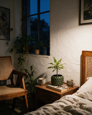 Checker Cut Planter – at night on a bedside table