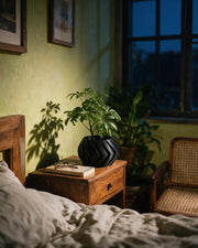 Chevron Bowl Planter – at night on a bedside table