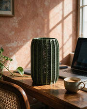 Chevron Fin Vase – on a work desk in morning sun