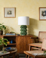 Chevron Lattice Table Lamp – styled on a console