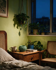 Chevron Round Planter – at night on a bedside table