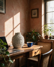Coral Pore Vase – on a work desk in morning sun