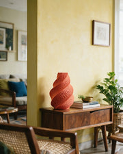 Coral Twist Vase – styled on a console