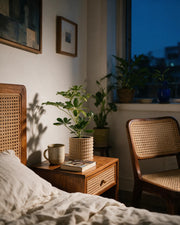 Corrugated Column Planter – at night on a bedside table