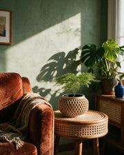 Crosshatch Bulb Planter – on a side table at golden hour