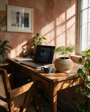 Crosshatch Bulb Planter – on a work desk in morning sun