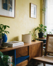 Crosshatch Column Planter – styled on a console