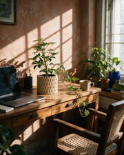 Crosshatch Column Planter – on a work desk in morning sun