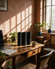 Diagonal Rib Vase – on a work desk in morning sun