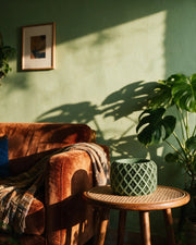 Diamond Basin Planter – on a side table at golden hour