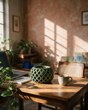 Diamond Drum Orchid Planter – on a work desk in morning sun