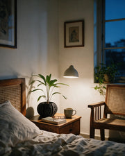 Diamond Fin Planter – at night on a bedside table