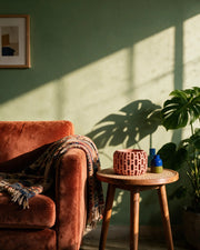 Diamond Lantern Orchid Planter – on a side table at golden hour
