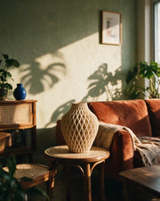 Diamond Lattice Vase – on a side table at golden hour