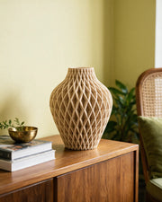Diamond Lattice Vase – styled on a console