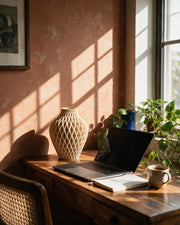 Diamond Lattice Vase – on a work desk in morning sun