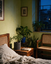 Diamond Mesh Planter – at night on a bedside table