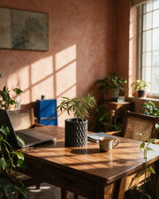 Diamond Mesh Planter – on a work desk in morning sun