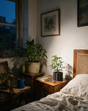 Diamond Net Planter – at night on a bedside table