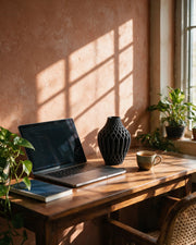 Diamond Net Vase – on a work desk in morning sun