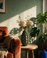 Diamond Oval Vase – on a side table at golden hour