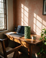 Diamond Quilt Vase – on a work desk in morning sun