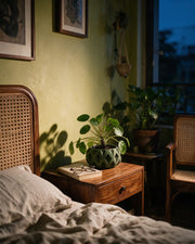 Diamond Relief Planter – at night on a bedside table