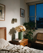 Diamond Relief Vase – at night on a bedside table