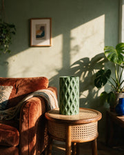 Diamond Relief Vase – on a side table at golden hour
