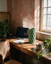 Diamond Relief Vase – on a work desk in morning sun