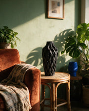 Diamond Tower Vase – on a side table at golden hour